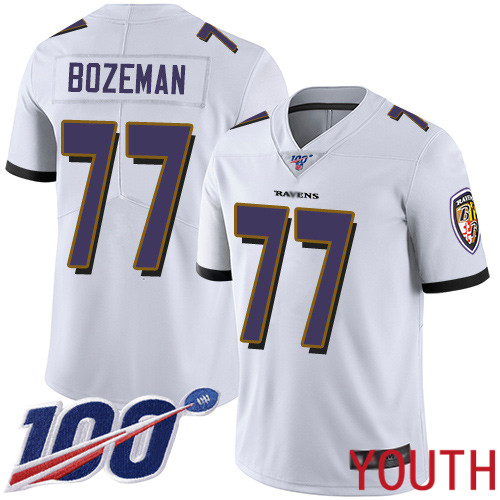 Baltimore Ravens Limited White Youth Bradley Bozeman Road Jersey NFL Football #77 100th Season Vapor Untouchable->youth nfl jersey->Youth Jersey